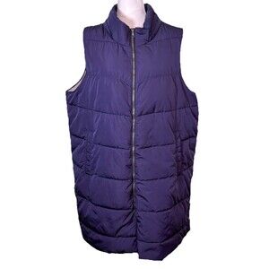 Women's Navy Longline Quilted Puffer Vest Outerwear Casual Missing Hood Size XL